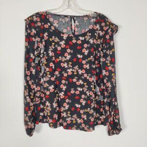 Eloquii Women's Viscose Blouse Size 1X Black Floral Boho Bohemian Summer Spring